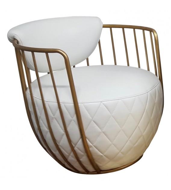 Bubble White Leather and Polished Brass* Armchair