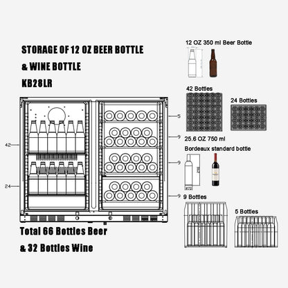 Stainless Steel Under Bench Beer and Wine Fridge Combo