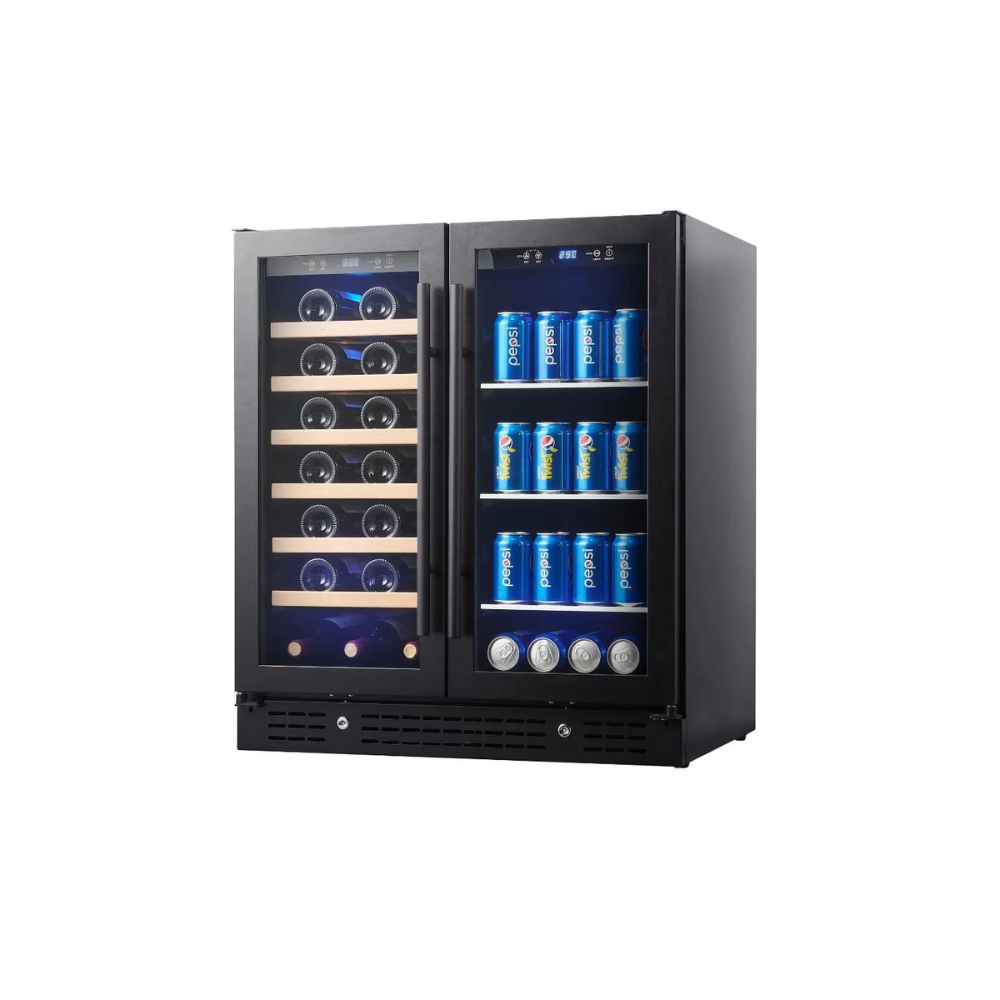 750mm Wide Under bench Low-E Glass Door Wine and Beer Fridge Combo