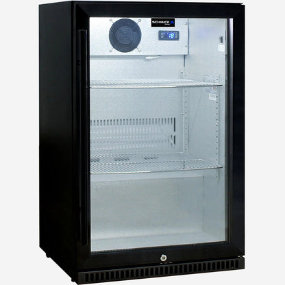 Schmick Black Bar Fridge Tropical Rated With Heated Glass and Triple Glazing 1 Door Model SK118R-B