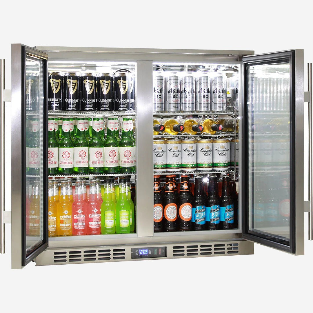 Rhino Stainless Steel 2 Door Heated Glass Bar Fridge