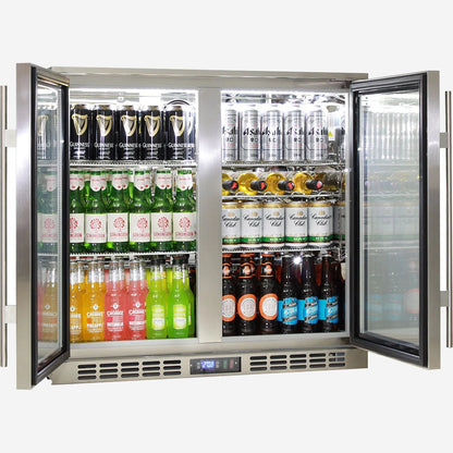 Rhino Stainless Steel 2 Door Heated Glass Bar Fridge