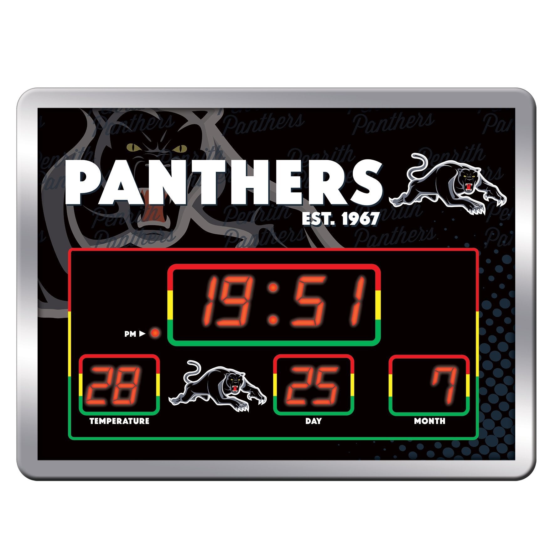 Penrith Panthers NRL SCOREBOARD Digital LED Wall Clock Calendar Temperature Display Sign