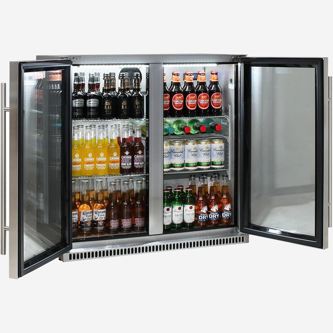 Schmick Stainless Bar Fridge 2 Door With Heated Glass and Triple Glazing Model SK190-SS