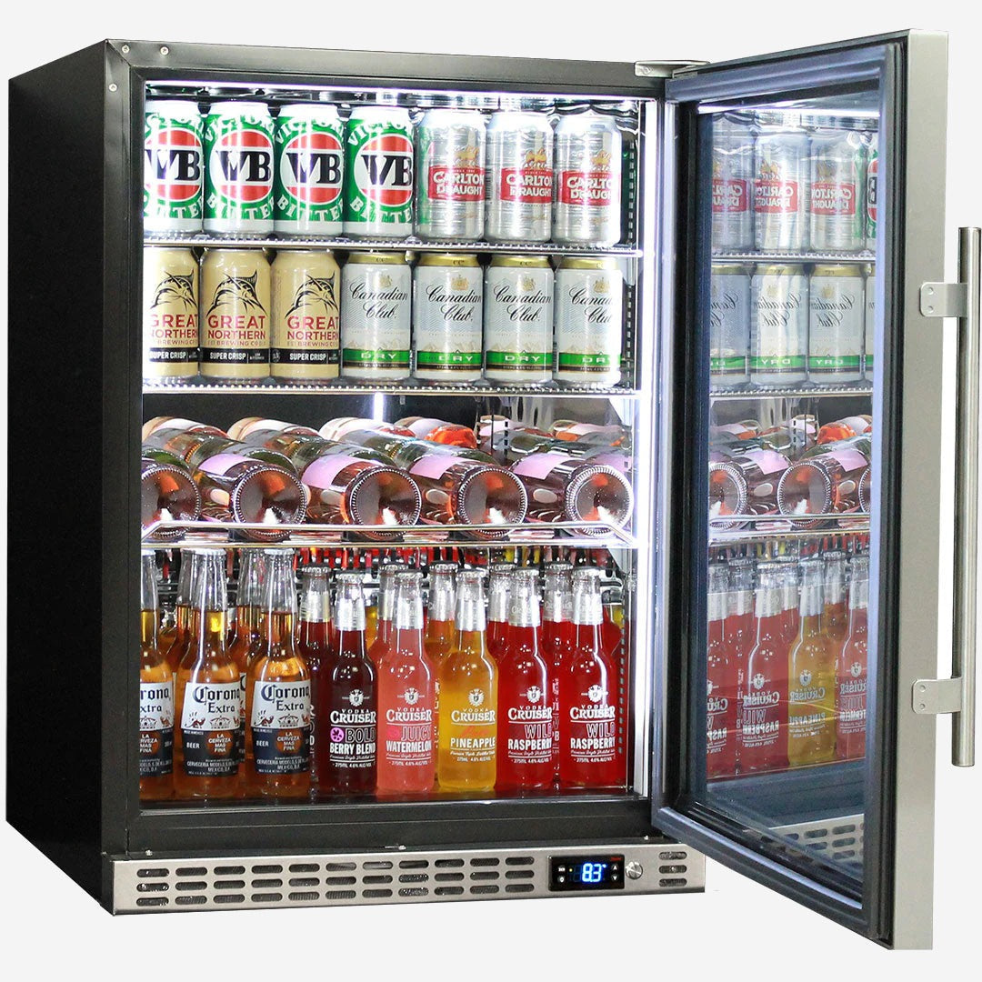 Schmick Quiet Running Front Venting Under Bench Glass Door Bar Fridge Heated Glass Model SK156R-HD