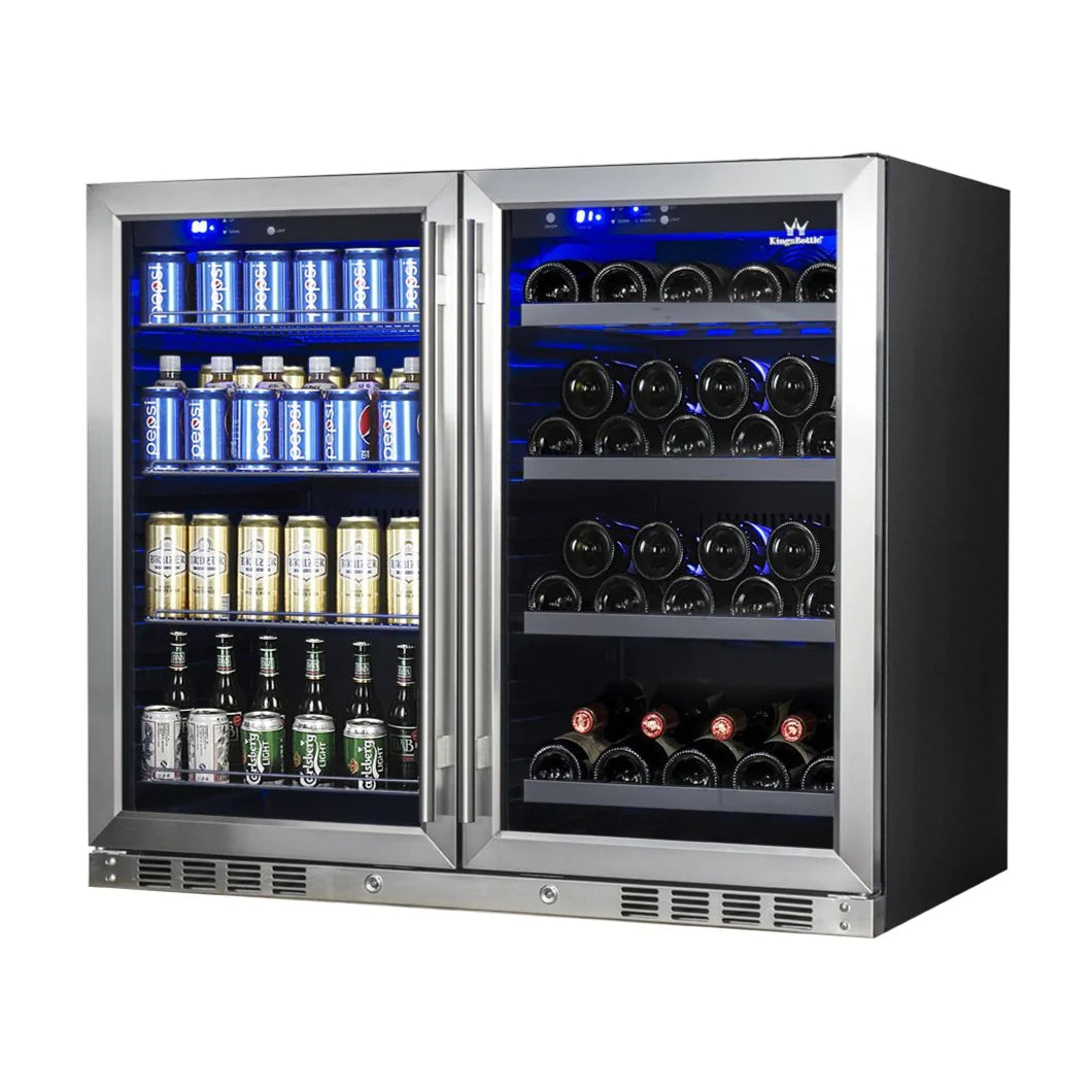 Black Under Bench Beer and Wine Fridge Combo 2-Year Warranty (free) / Glass Door With Stainless Steel Frame (ON BACKORDER FOR MID JUL)