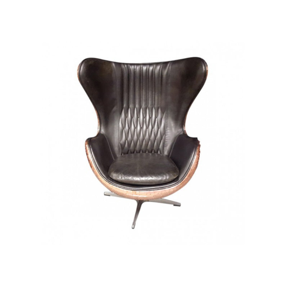 Admiral Black Leather and Copper Egg Chair