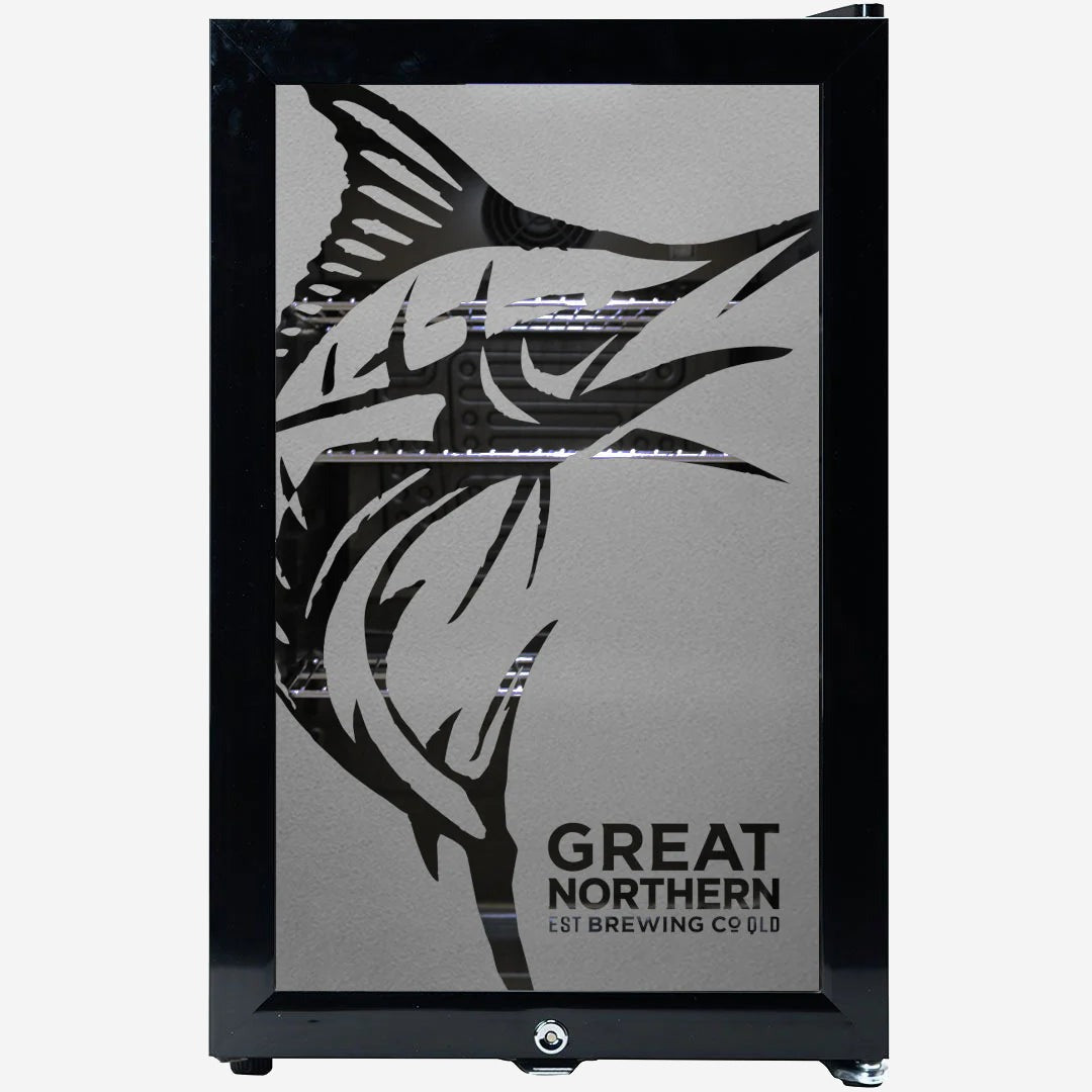 Great Northern Super Crisp Branded Glass Door Bar Fridge With Cool Frosted Door Logo