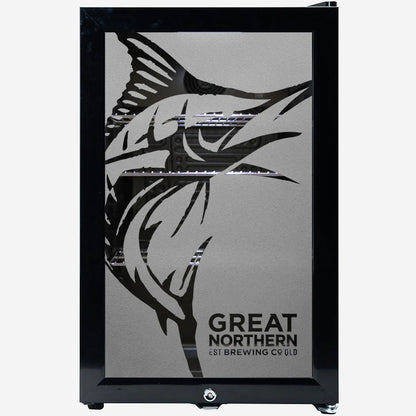 Great Northern Super Crisp Branded Glass Door Bar Fridge With Cool Frosted Door Logo