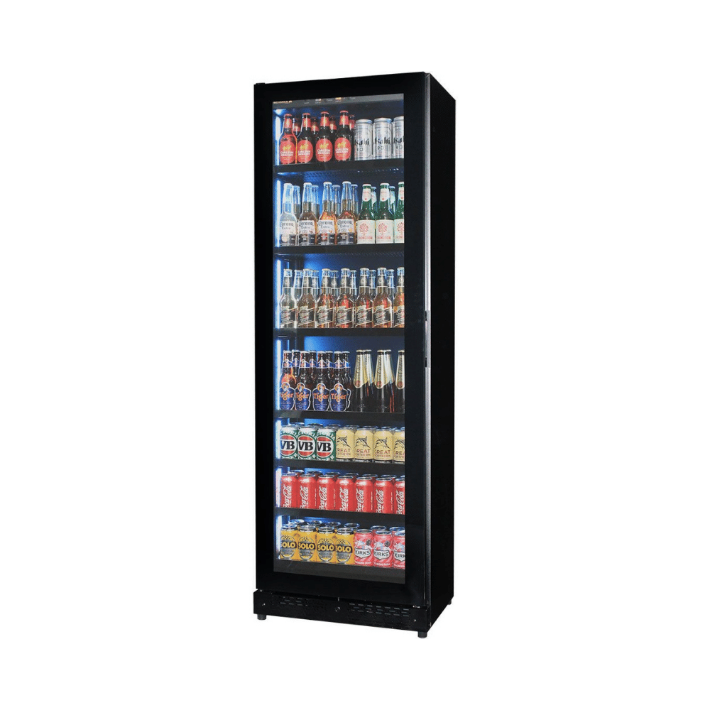 Upright Super Slim Depth Quiet Running Glass Front Beer Fridge With 5 x LED Colour Options