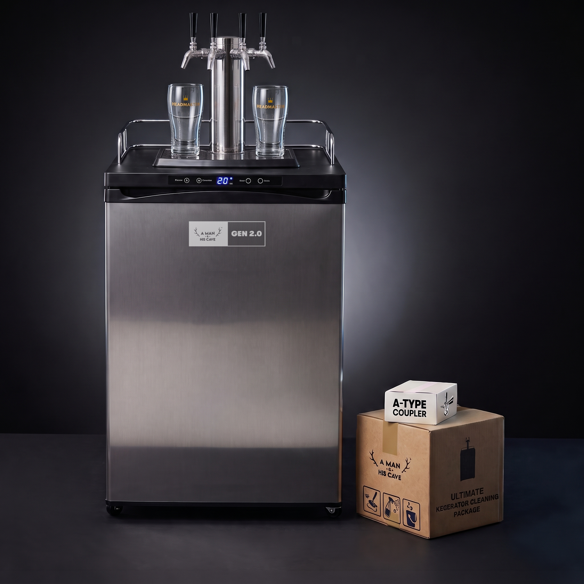 GEN 2.0 Kegerator Quadruple Tap with free Headmaster glasses, A-Type coupler and cleaning package