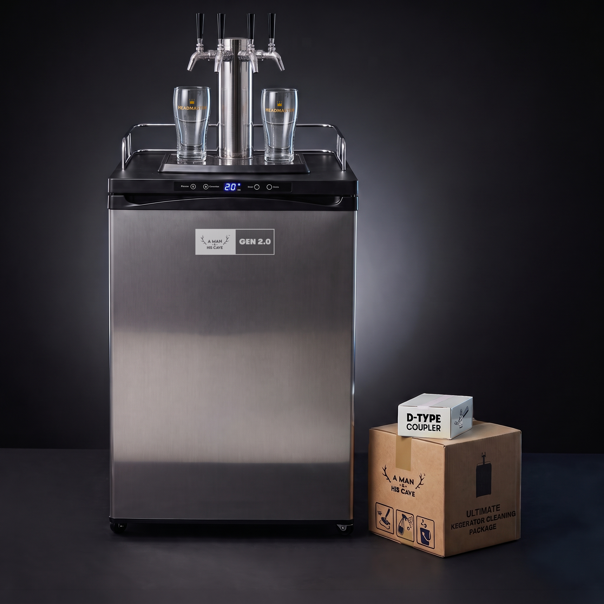 GEN 2.0 Kegerator Quadruple Tap with free Headmaster glasses, D-Type coupler and cleaning package