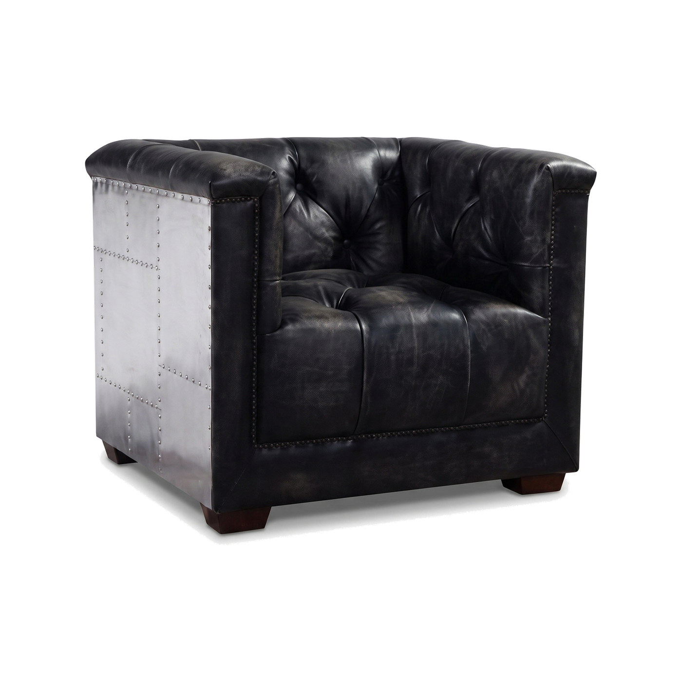 Gladiator Cube Armchair – Black Chesterfield Leather and Aluminium