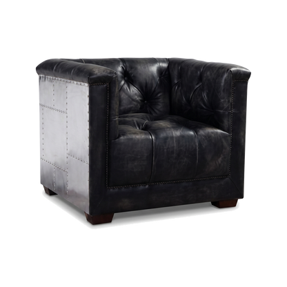 Gladiator Cube Armchair – Black Chesterfield Leather and Aluminium
