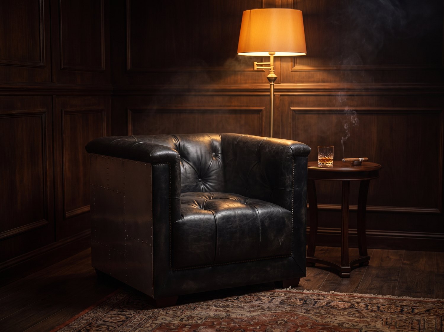 Gladiator Cube Armchair – Black Chesterfield Leather and Aluminium