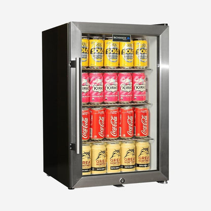 Tropical Glass Door Mini Bar Fridge Chromed Adjustable Shelves Blue Led Light And Holds 80 Cans Add 1 Extra Yr Parts/Lab