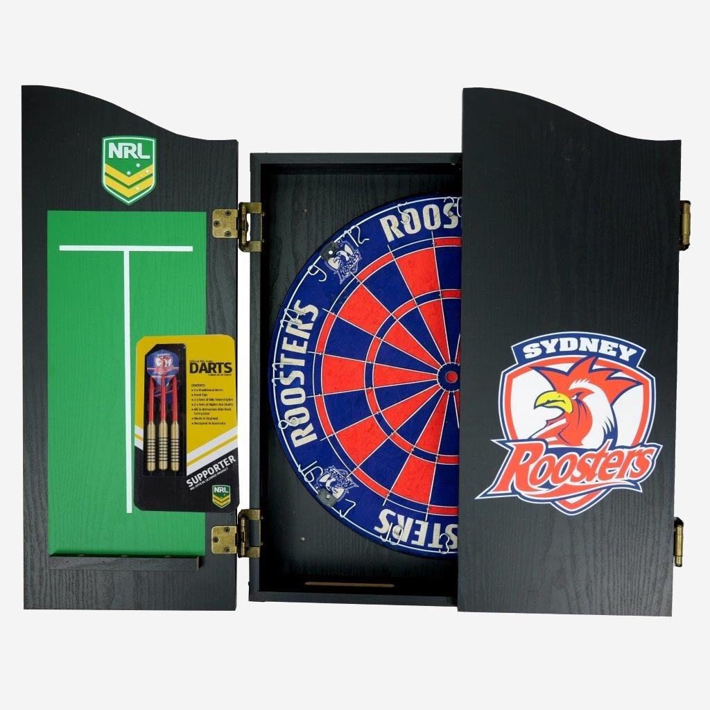 Sydney Roosters Dart Board and Cabinet Set