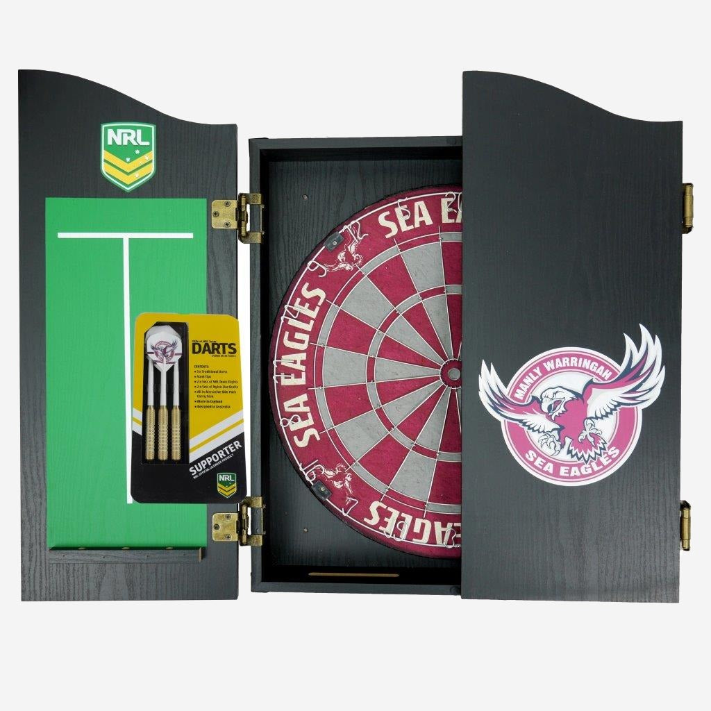 Manly Warringah Sea Eagles Dart Board and Cabinet Set