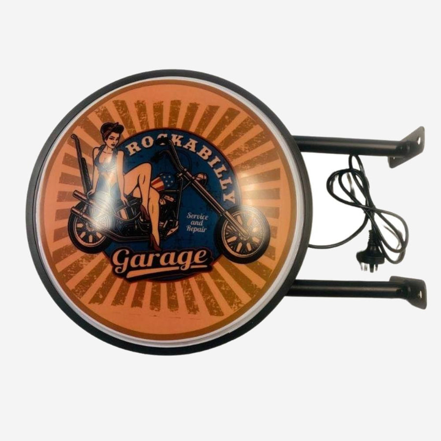 Rockabilly Garage Biker Bar Lighting Wall Sign Light LED