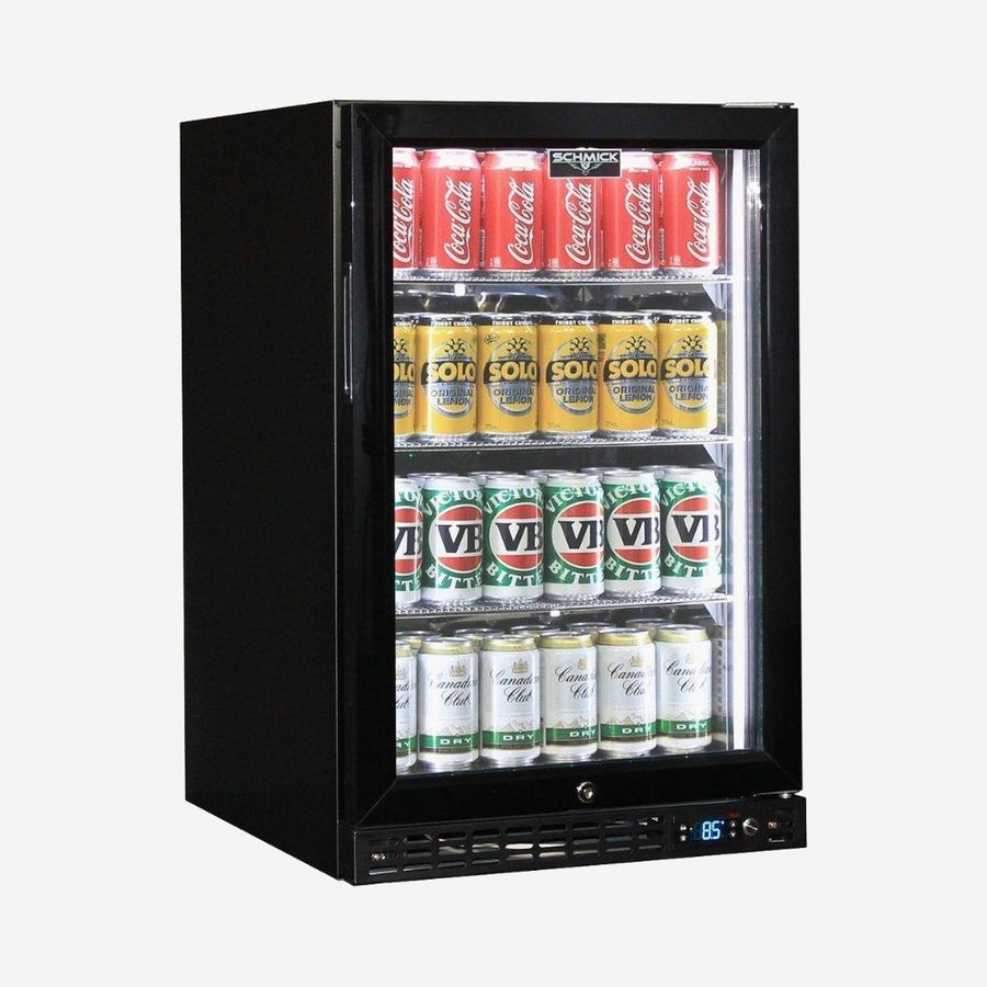 Schmick Quiet Running Front Venting Under Bench Heated Glass Door Bar Fridge - Model SK116R-B-HD [ON BACK ORDER MID JULY]