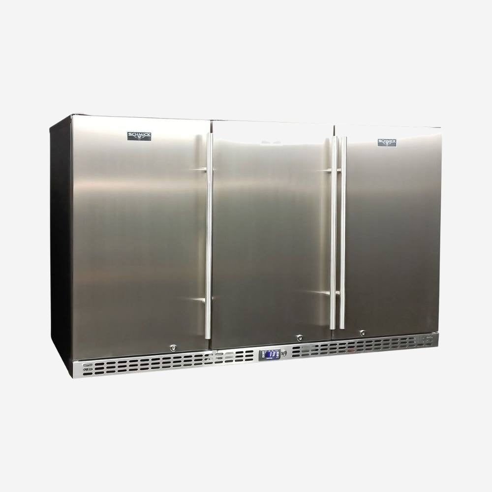 Schmick 3 Door Quiet Running Solid Stainless Steel Door Bar Fridge Model SK386-SD