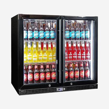 Schmick Twin Door Quiet Running Black Heated Glass Door Bar Fridge Model SK246-B-HD