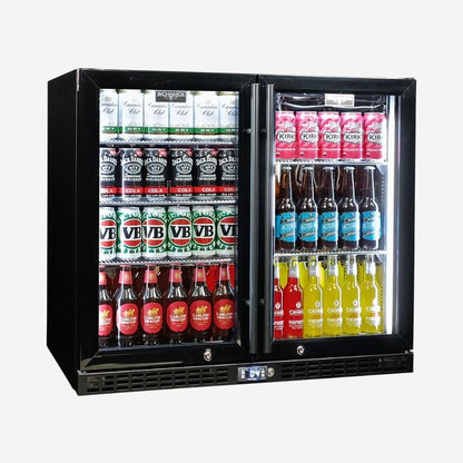 Schmick Twin Door Quiet Running Black Heated Glass Door Bar Fridge Model SK206-B-HD - Low Height