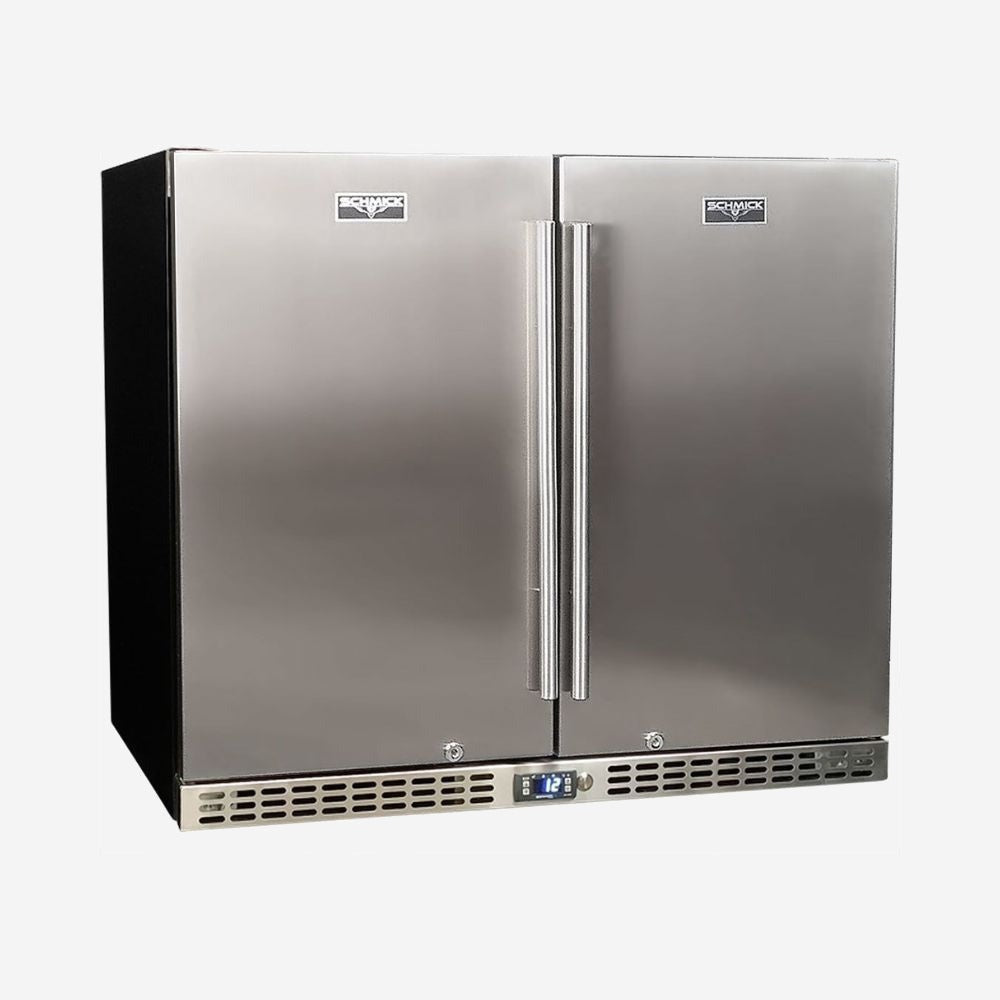 Schmick Twin Door Quiet Running Stainless Steel Solid Door Bar Fridge Model SK206-SD - Low Height