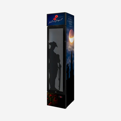 Skinny Upright Bar Fridge With Lest We Forget Design SS-P160FA-LWF2