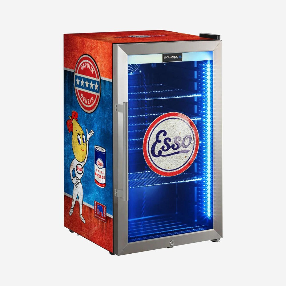 ESSO Schmick Vintage Fuel Pump Triple Glazed Alfresco Bar Fridge With LED Strip Lights - Model HUS-SC88-FP-ESSO