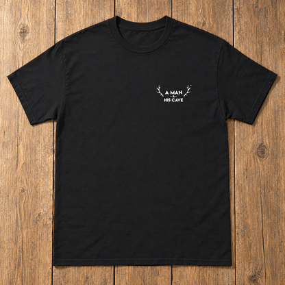 Black AMAHC logo tee laid flat on timber