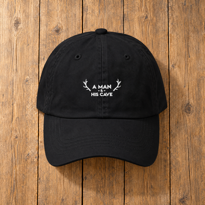 Black AMAHC logo dad cap on timber