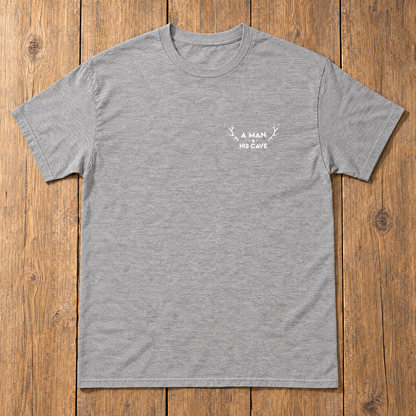 Grey AMAHC logo tee laid flat on timber