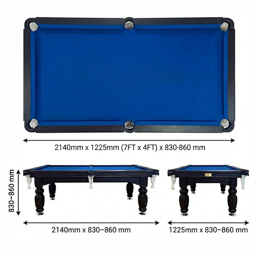 Solid Oak 7ft Slate Pool Table - Black Frame/Blue Felt [SHIPS IN 1 WEEK]