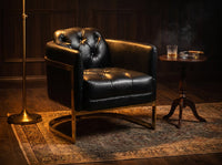Mayfair Armchair - Black Leather and Brass