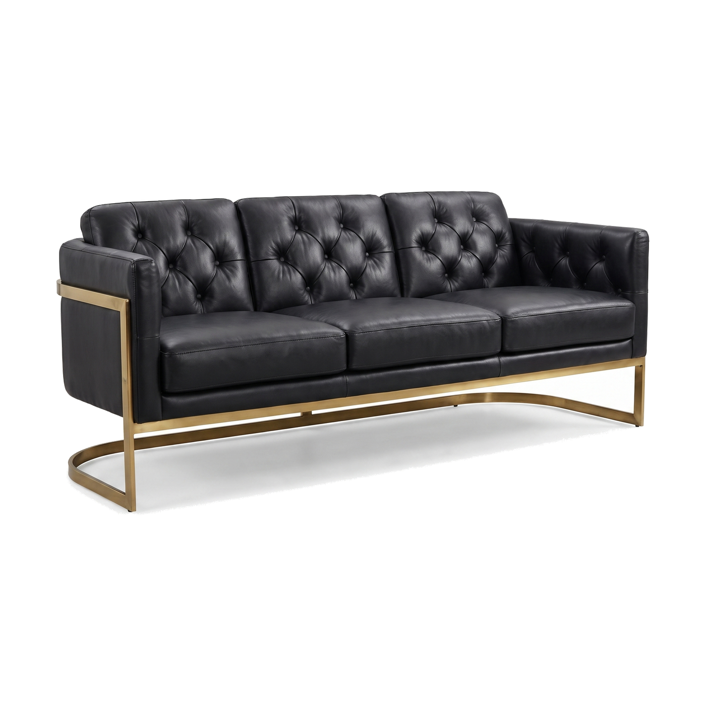Mayfair Three-Seat Lounge – Black Leather and Brass