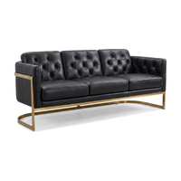 Mayfair Three-Seat Lounge - Black Leather and Brass
