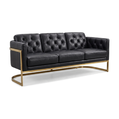 Mayfair Three-Seat Lounge – Black Leather and Brass