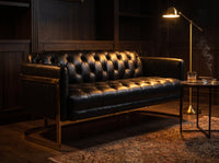 Mayfair Three-Seat Lounge - Black Leather and Brass