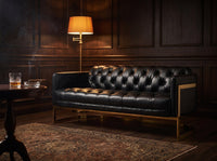 Mayfair Three-Seat Lounge - Black Leather and Brass
