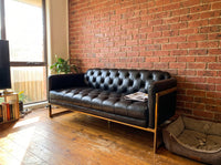 Mayfair Three-Seat Lounge - Black Leather and Brass