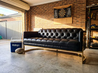 Mayfair Three-Seat Lounge - Black Leather and Brass