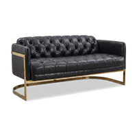 Mayfair Two-Seat Lounge - Black Leather and Brass