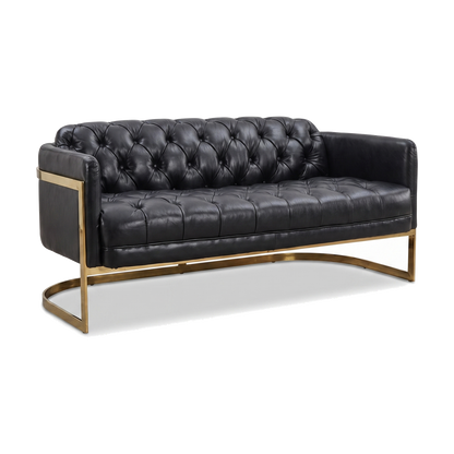 Mayfair Two-Seat Lounge – Black Leather and Brass