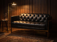 Mayfair Two-Seat Lounge - Black Leather and Brass