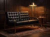 Mayfair Two-Seat Lounge - Black Leather and Brass