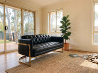 Mayfair Two-Seat Lounge - Black Leather and Brass