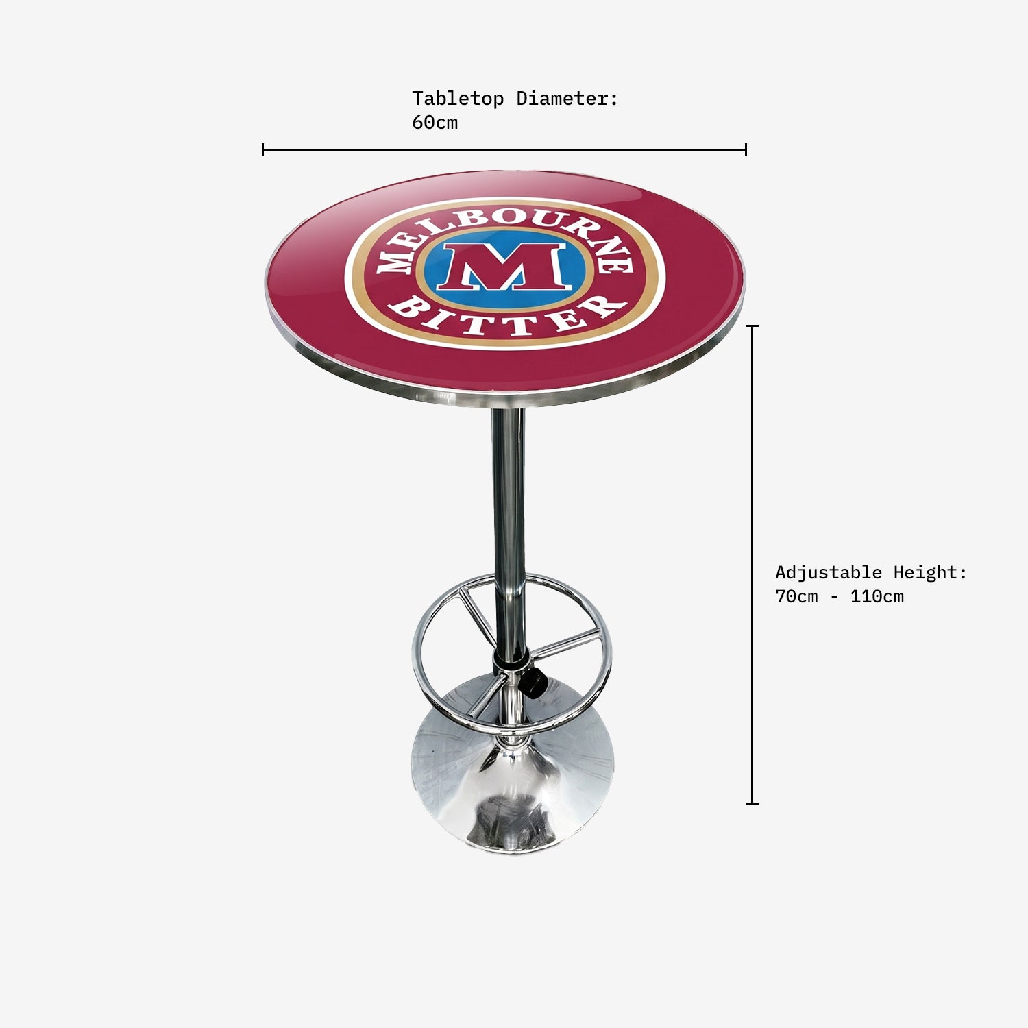 Melbourne Bitter Bar Table dimensions