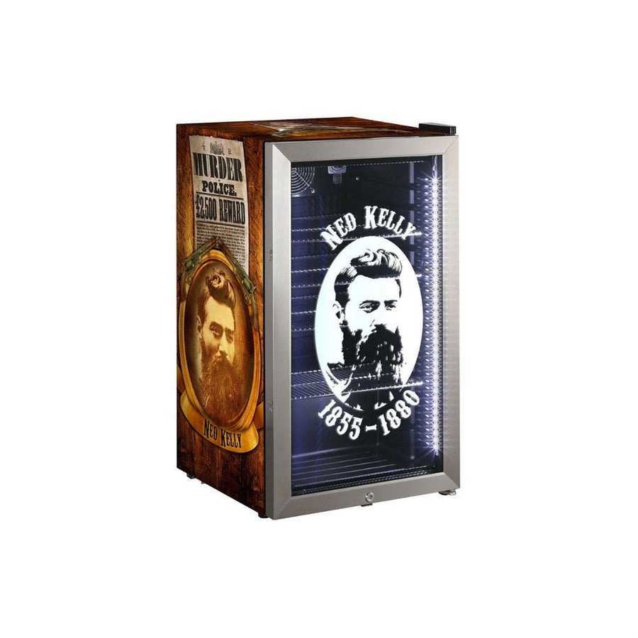 Ned Kelly Themed Alfresco Bar Fridge With Led Strip Lights, Lock and LOW E Glass