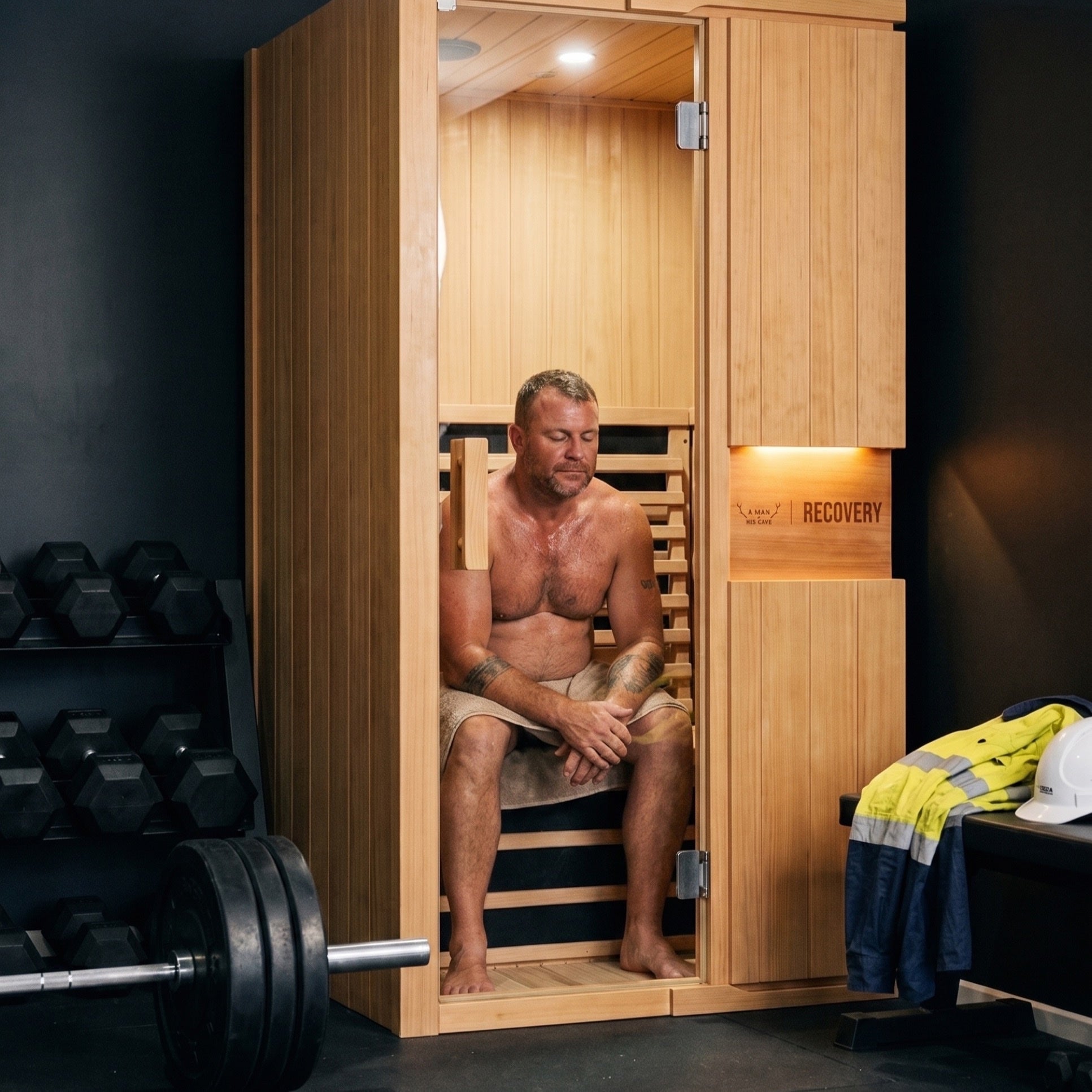 RECOVERY 1-Person Infrared Sauna in a home gym